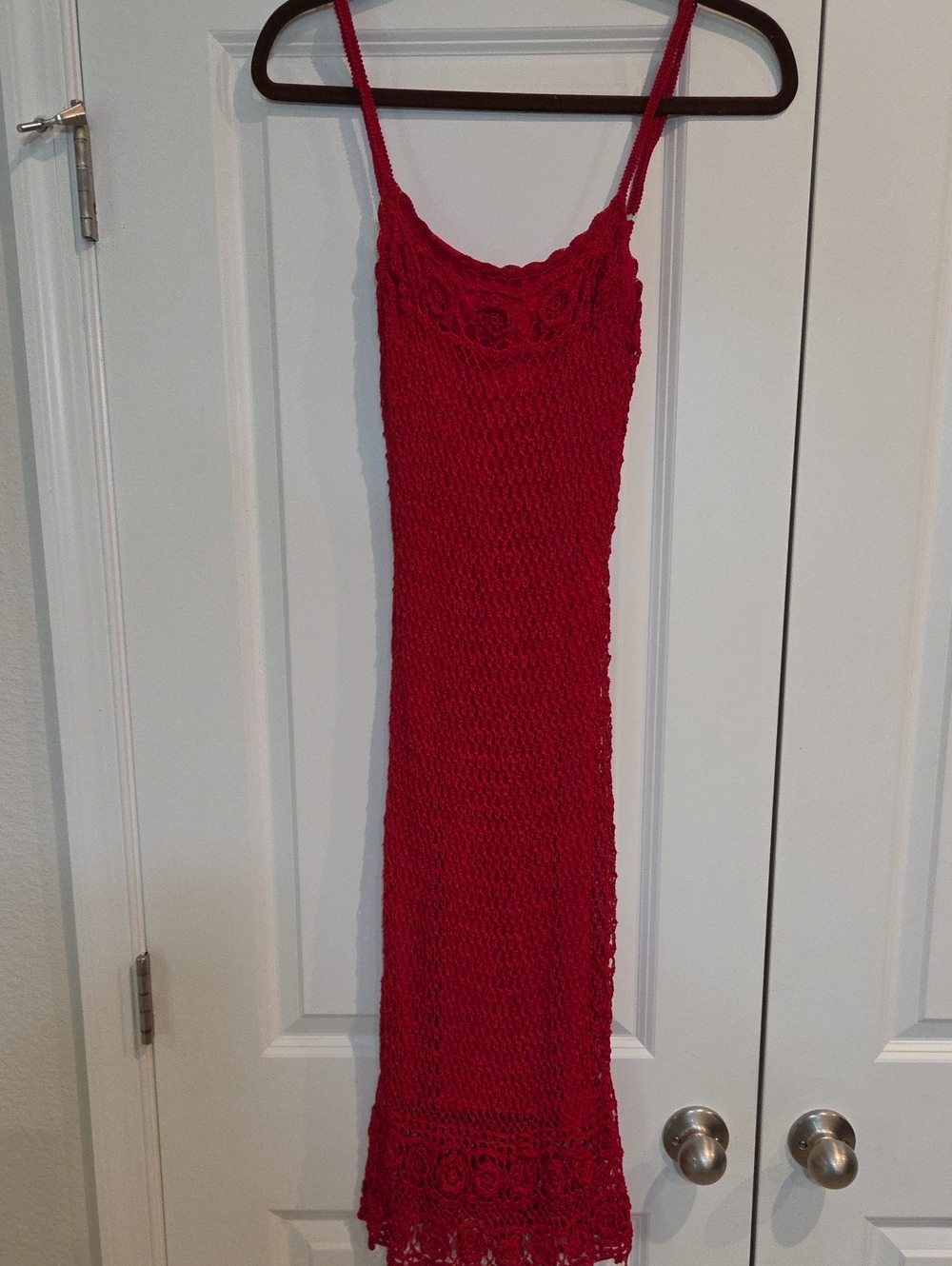 Cache Red Crochet Maxi Slip Dress